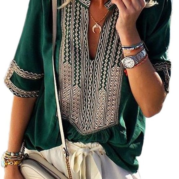 ANYWHERE WITH YOU TUNIC BLOUSE- EMERALD GREEN - Picture 2 of 4